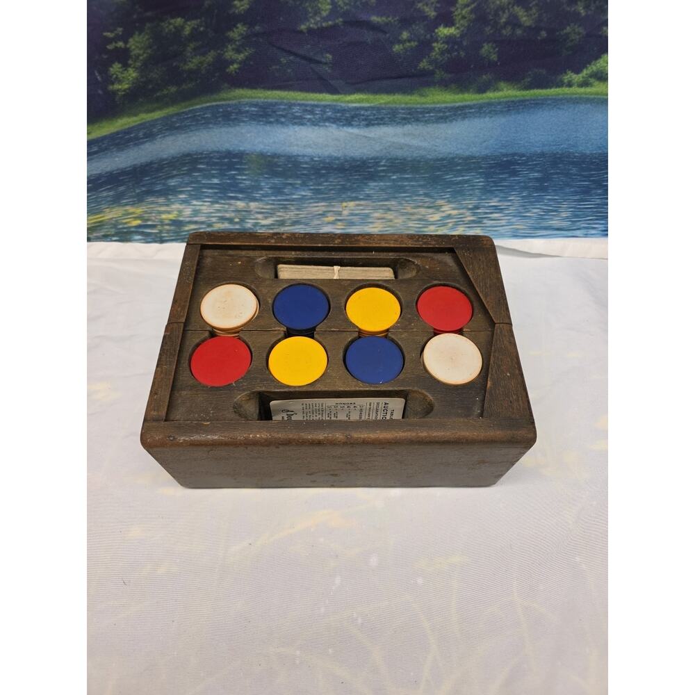 Antique 1930s Bakelite / Oak Wood Caddy Poker Chips Set 200 Chips Blax No. 630
